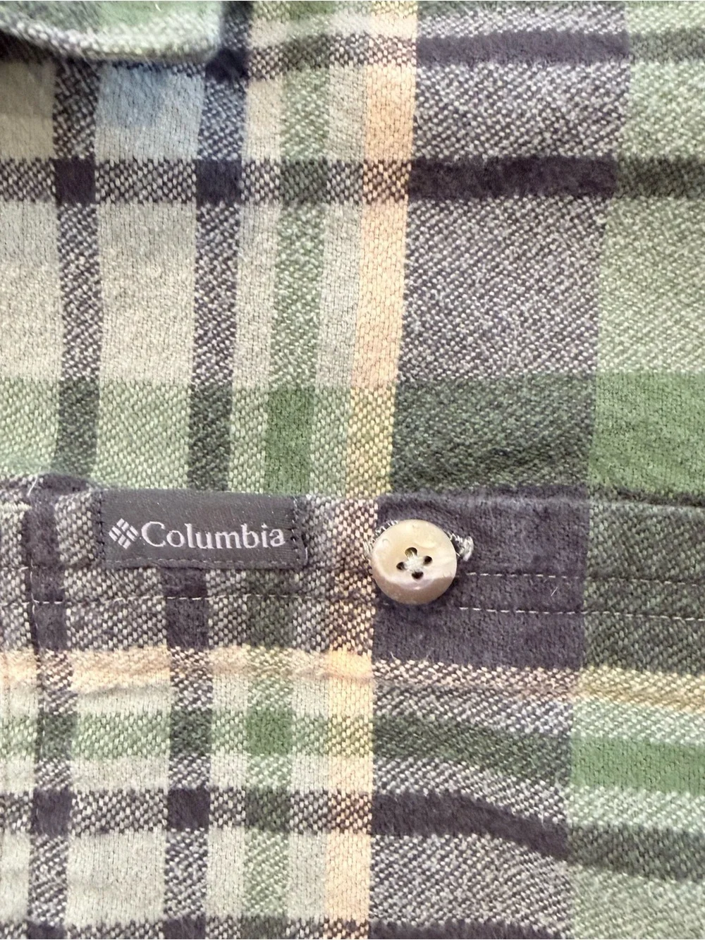 Columbia Flannel Shirt Men's Large Green Plaid Lined Button Up